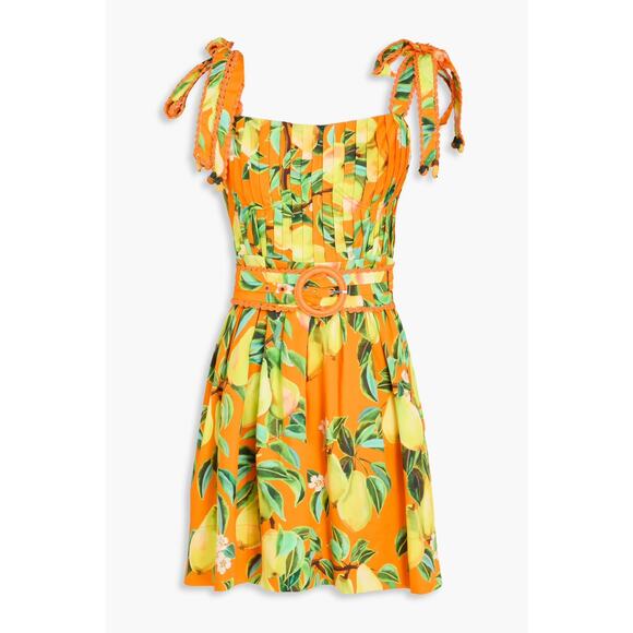 NWT Farm Rio Orange Chic Pears 100% Organic Cotton Mini Dress Belted S Retro - Picture 5 of 14